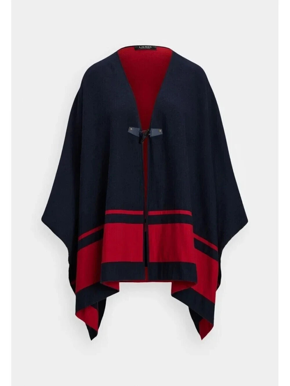 NEW, Lauren Ralph Lauren Joy Orofy Poncho in Navy/Red L/XL #MD2487